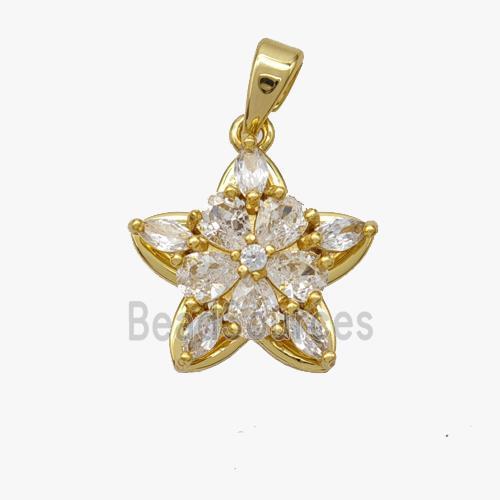 Copper Flower Pendant Pave Zirconia Gold Plated