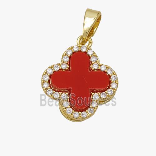 Copper Clover Pendant Pave Zirconia Shell Gold Plated