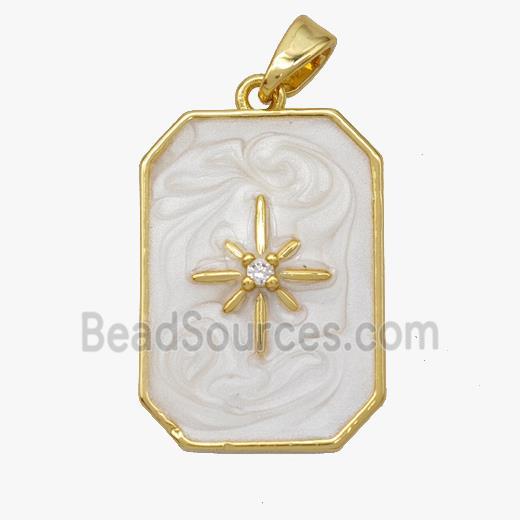 Copper Northstar Pendant White Enamel Rectangle Gold Plated