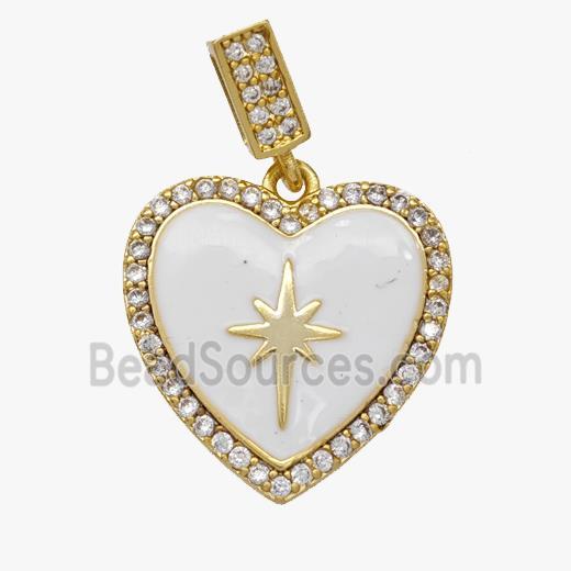 Copper Heart Pendant Pave Zirconia White Enamel Star Gold Plated