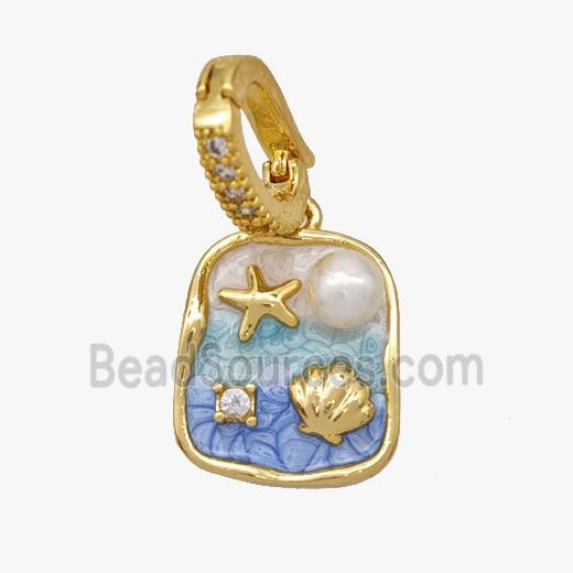 Copper Scallop Shell Pendant Starfish Painted Gold Plated