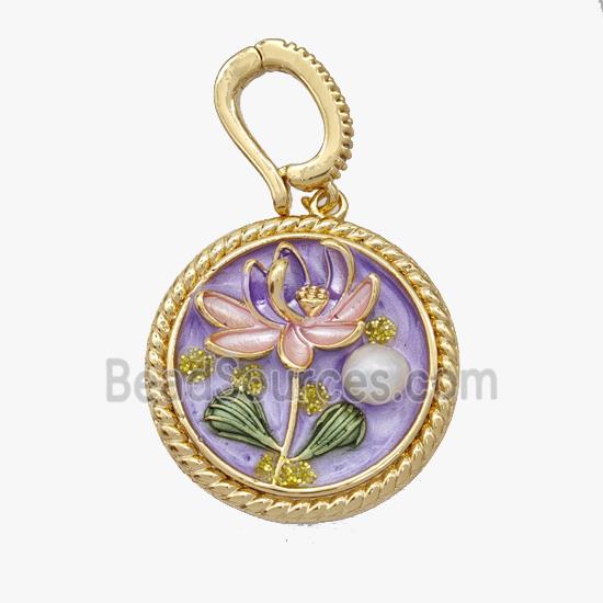 Copper Flower Pendant Pave Pearl Painted Gold Plated