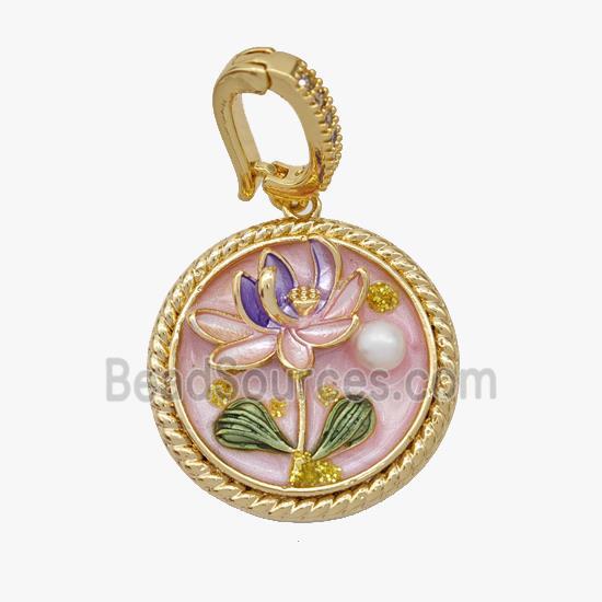 Copper Flower Pendant Pave Pearl Painted Gold Plated