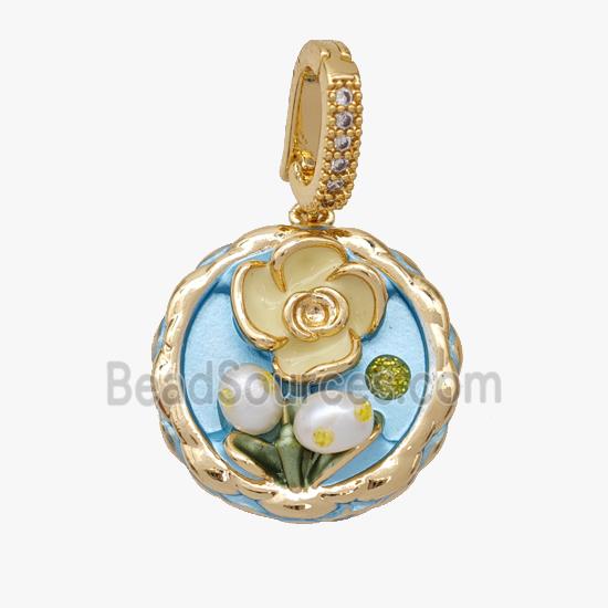 Copper Flower Pendant Pave Pearl Painted Gold Plated