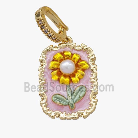Copper Flower Pendant Pave Pearl Painted Gold Plated