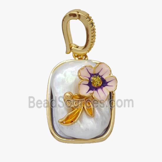 Copper Flower Pendant Pave Pearl Painted Gold Plated