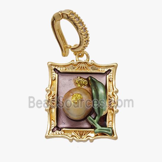 Copper Flower Pendant Pave Pearl Painted Gold Plated