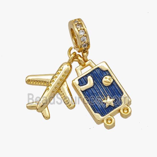 Copper Airplane Travel Box Pendant Painted Gold Plated