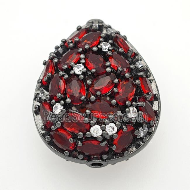 Copper Teardrop Beads Micropave Red Crystal Glass Black Plated