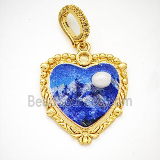 Picture Of Landscape Charms Copper Heart Pendant Pave Pearlized Resin Painted Gold Plated