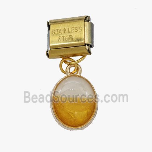 Stainless Steel Element For Module Bracelet With Copper Oval Pendant Painted Gold Plated