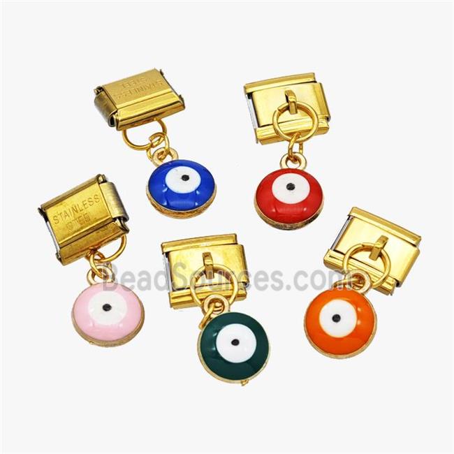 Stainless Steel Element For Module Bracelet With Copper Evil Eye Pendant Enamel Gold Plated Mixed