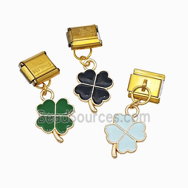 Stainless Steel Element For Module Bracelet With Copper Clover Pendant Painted Gold Plated Mixed