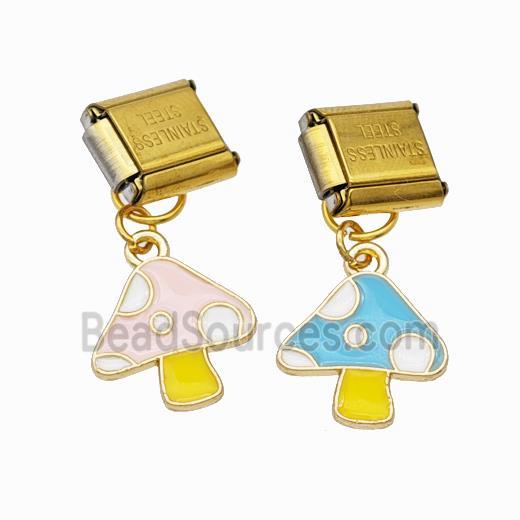 Stainless Steel Element For Module Bracelet With Copper Mushroom Pendant Enamel Gold Plated Mixed