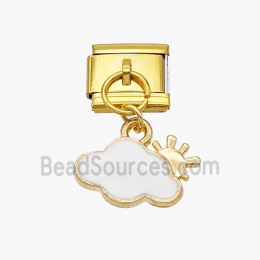 Stainless Steel Element For Module Bracelet With Copper Cloud Pendant Enamel Gold Plated