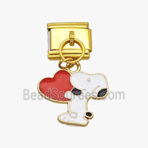 Stainless Steel Element For Module Bracelet With Copper Dog Heart Pendant Enamel Gold Plated