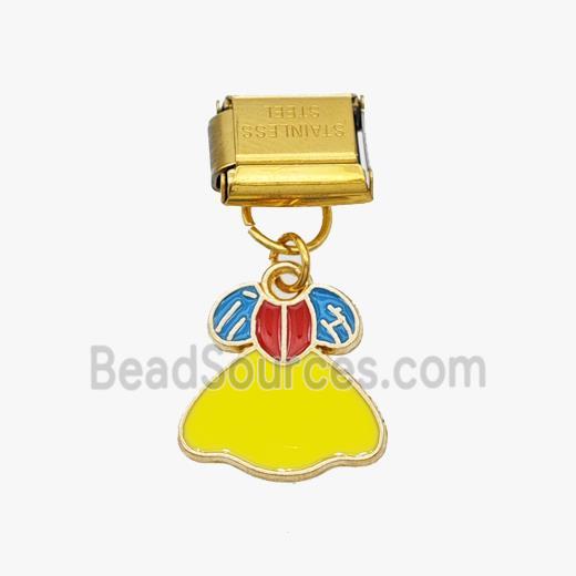 Stainless Steel Element For Module Bracelet With Copper Skirt Pendant Enamel Gold Plated