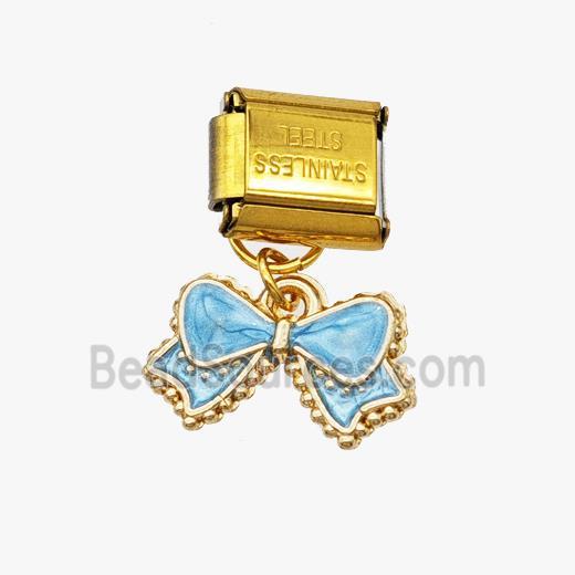 Stainless Steel Element For Module Bracelet With Copper Bowknot Pendant Painted Gold Plated