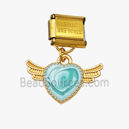 Stainless Steel Element For Module Bracelet With Copper Heart Wings Pendant Painted Gold Plated