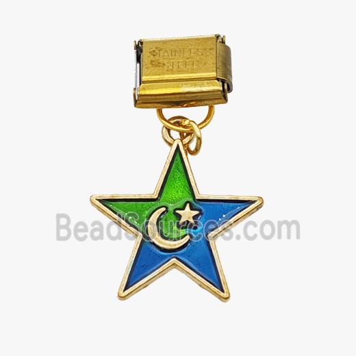 Stainless Steel Element For Module Bracelet With Copper Star Pendant Painted Gold Plated