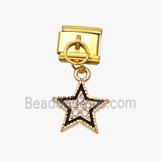 Stainless Steel Element For Module Bracelet With Copper Star Pendant Pave Zirconia Enamel Gold Plate