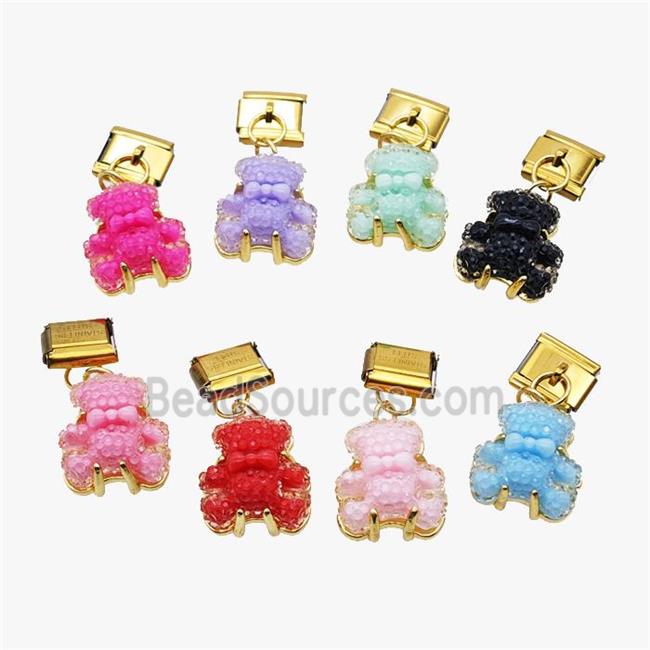 Stainless Steel Element For Module Bracelet With Resin Bear Pendant Gold Plated Mix