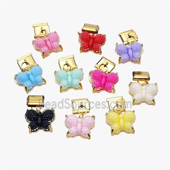 Stainless Steel Element For Module Bracelet With Resin Butterfly Pendant Gold Plated Mix