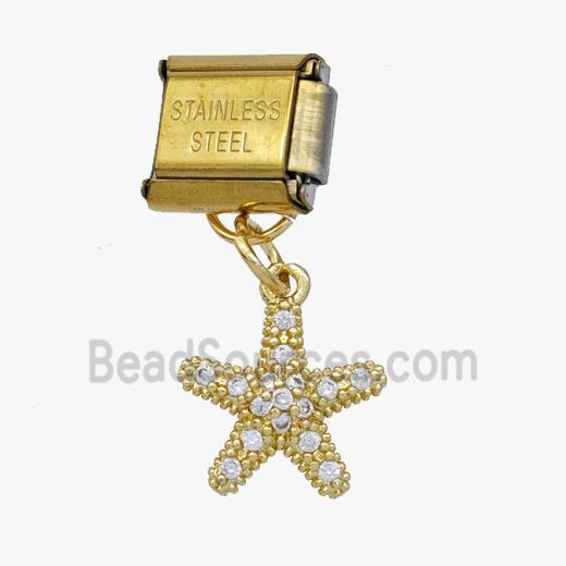 Stainless Steel Element For Module Bracelet With Copper Starfish Pendant Pave Zirconia Gold Plated