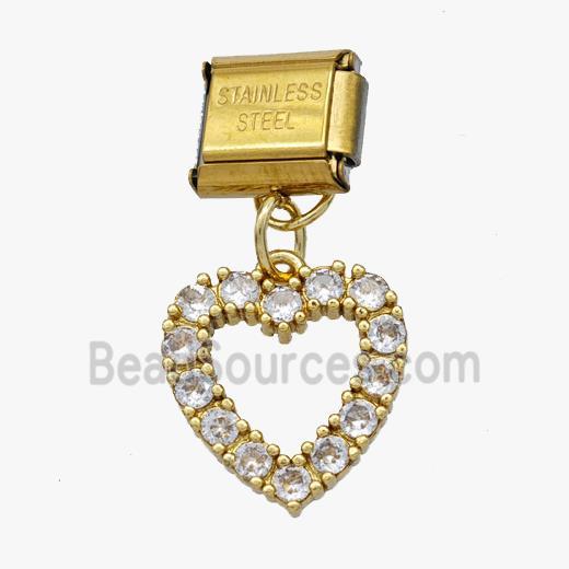 Stainless Steel Element For Module Bracelet With Copper Heart Pendant Pave Zirconia Gold Plated