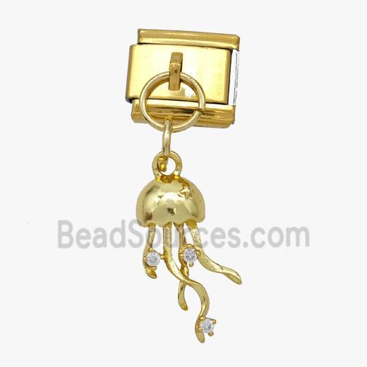 Stainless Steel Element For Module Bracelet With Copper Jellyfish Pendant Pave Zirconia Gold Plated