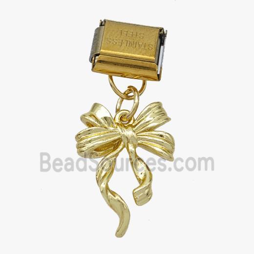 Stainless Steel Element For Module Bracelet With Copper Bowknot Pendant Pave Zirconia Gold Plated