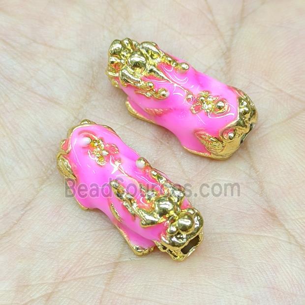 Alloy Pixiu Charms Beads Pink Enamel Large Hole Gold Plated