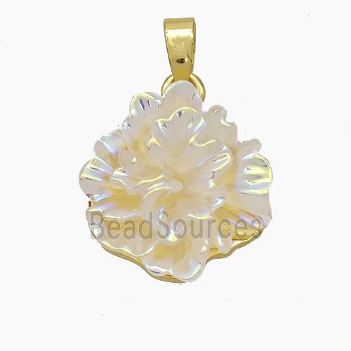 Resin Flower Pendant White AB-Color Gold Plated