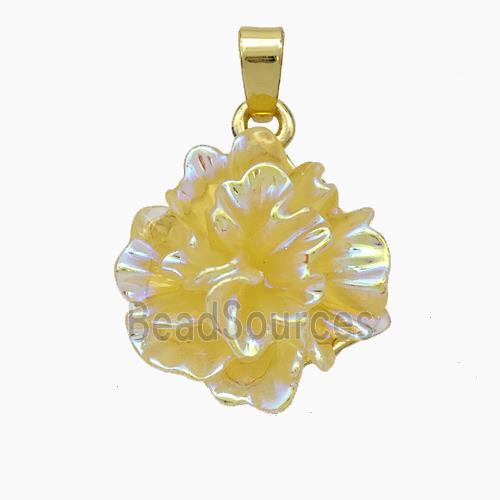 Resin Flower Pendant Yellow AB-Color Gold Plated