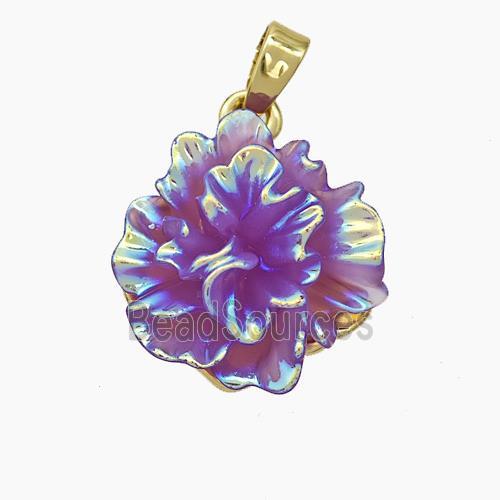 Resin Flower Pendant Purple AB-Color Gold Plated