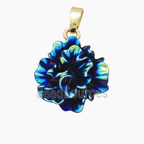 Resin Flower Pendant Blue AB-Color Gold Plated