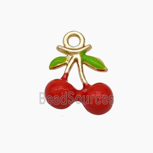 Copper Cherry Charms Pendant Red Enamel Gold Plated