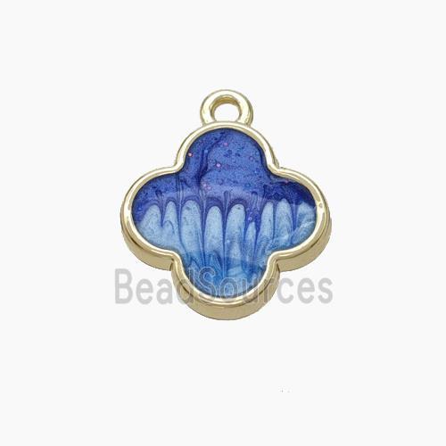 Copper Clover Pendant Blue Painted Gold Plated