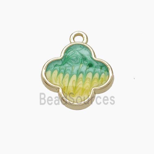 Copper Clover Pendant Greenyellow Painted Gold Plated