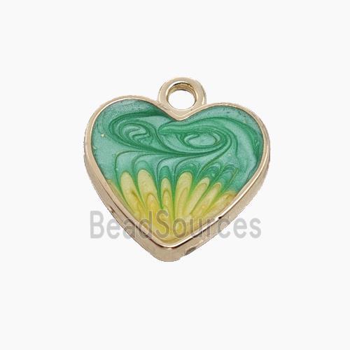 Copper Heart Pendant Green Yellow Painted Gold Plated