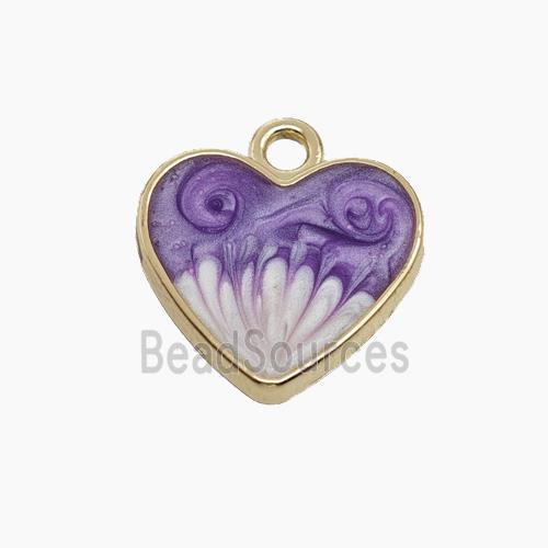 Copper Heart Pendant Purple Painted Gold Plated