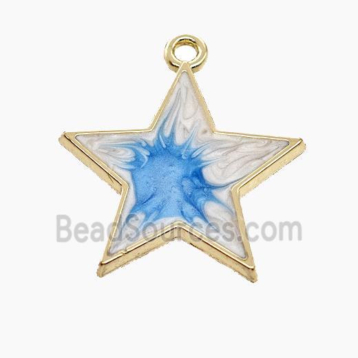 Copper Star Pendant Blue Painted Gold Plated