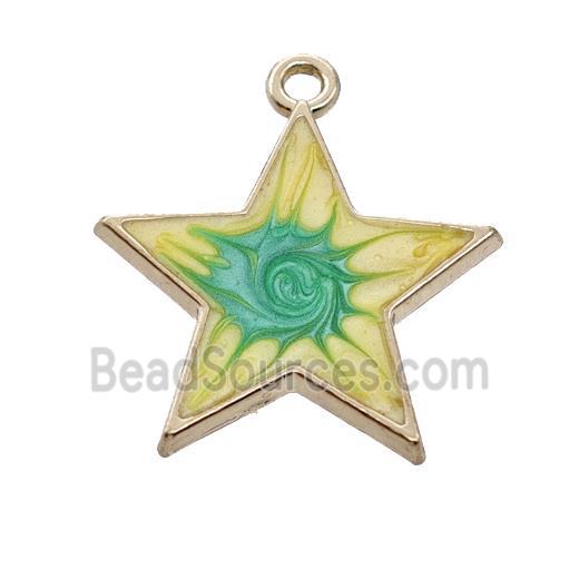 Copper Star Pendant Green Yellow Painted Gold Plated