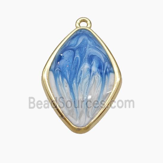 Copper Rhombus Pendant Blue Painted Gold Plated