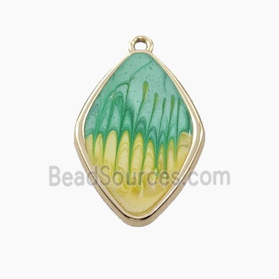 Copper Rhombus Pendant Greenyellow Painted Gold Plated