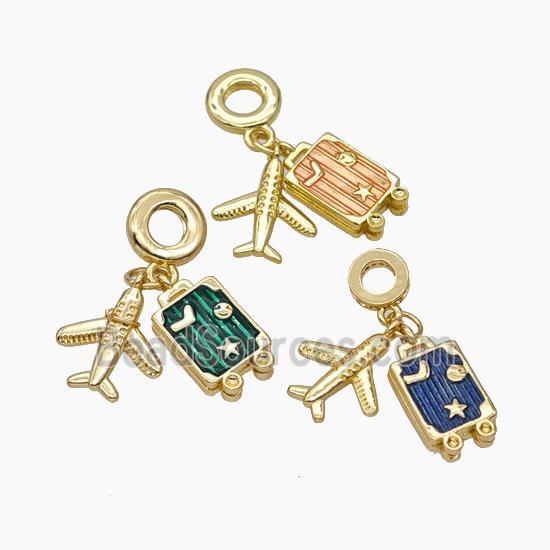 Copper Airplane Travel Box Pendant Painted Gold Plated Mixed