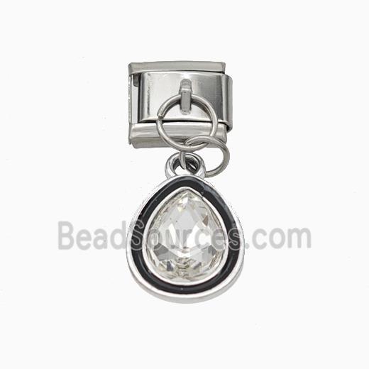 Raw Stainless Steel Element For Module Bracelet With Copper Teardrop Pendant Pave Crystal Platinum 