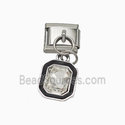 Raw Stainless Steel Element For Module Bracelet With Copper Rectangle Pendant Pave Crystal Platinum