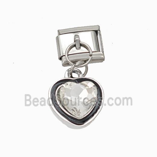 Raw Stainless Steel Element For Module Bracelet With Copper Heart Pendant Pave Crystal Platinum Pla