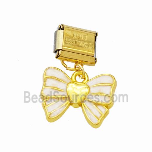 Stainless Steel Element For Module Bracelet With Copper Butterfly Pendant White Enamel Gold Plated